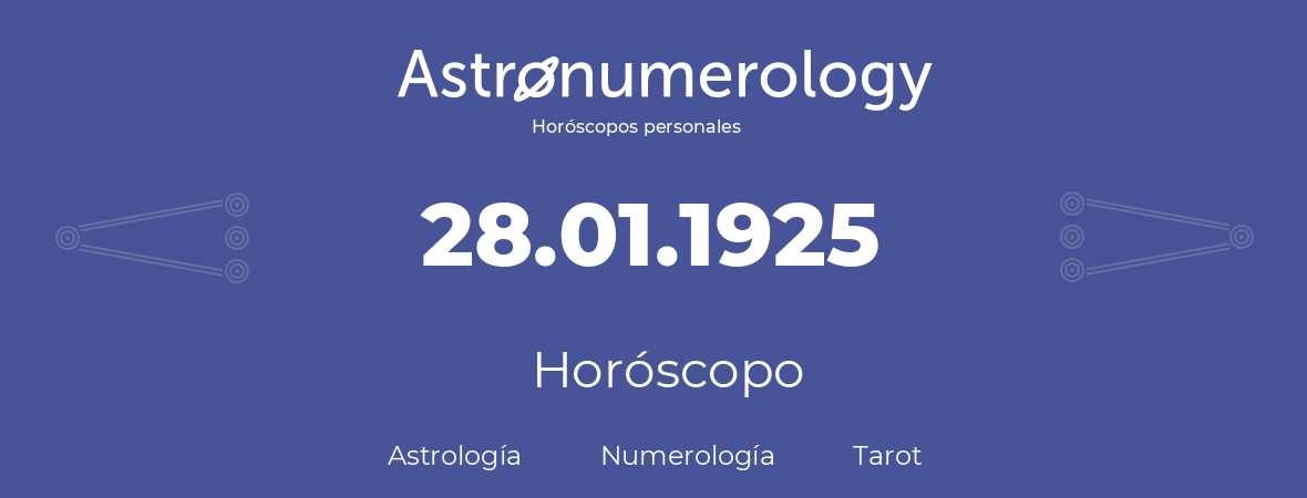 Fecha de nacimiento 28.01.1925 (28 de Enero de 1925). Horóscopo.