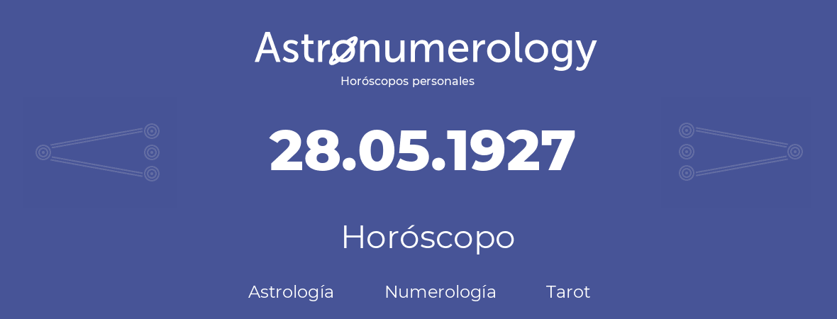 Fecha de nacimiento 28.05.1927 (28 de Mayo de 1927). Horóscopo.