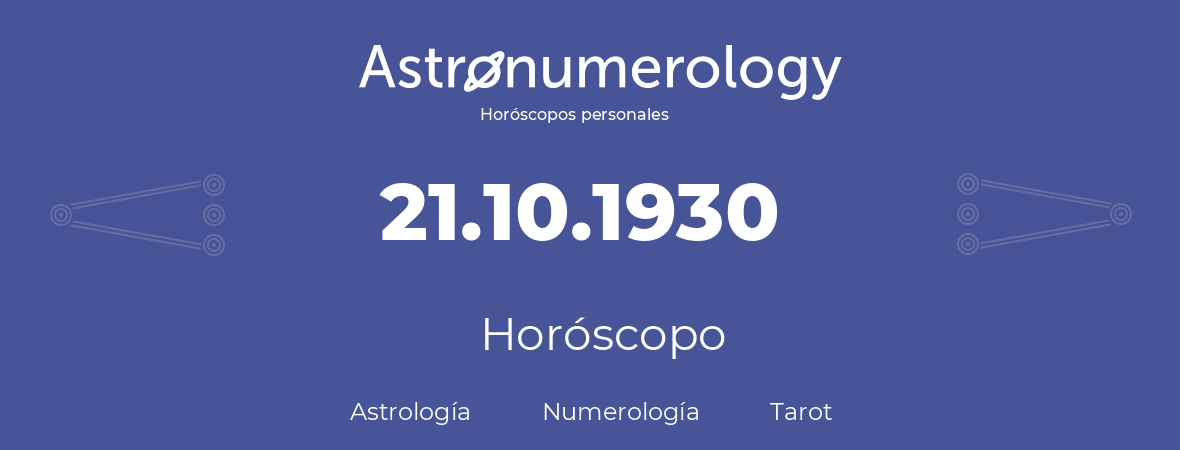 Fecha de nacimiento 21.10.1930 (21 de Octubre de 1930). Horóscopo.