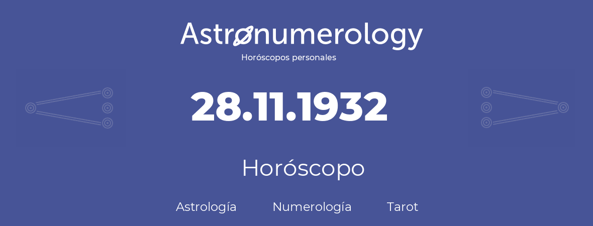 Fecha de nacimiento 28.11.1932 (28 de Noviembre de 1932). Horóscopo.