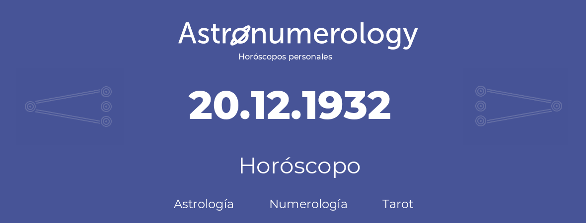 Fecha de nacimiento 20.12.1932 (20 de Diciembre de 1932). Horóscopo.