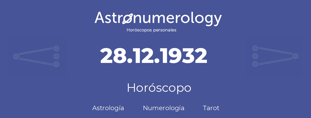 Fecha de nacimiento 28.12.1932 (28 de Diciembre de 1932). Horóscopo.
