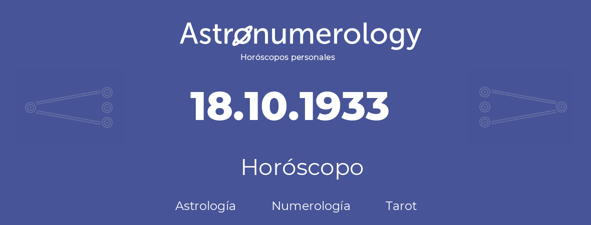 Fecha de nacimiento 18.10.1933 (18 de Octubre de 1933). Horóscopo.