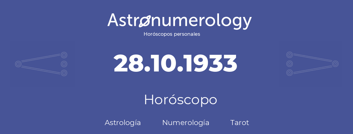 Fecha de nacimiento 28.10.1933 (28 de Octubre de 1933). Horóscopo.