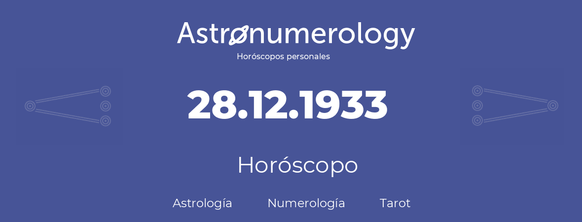 Fecha de nacimiento 28.12.1933 (28 de Diciembre de 1933). Horóscopo.