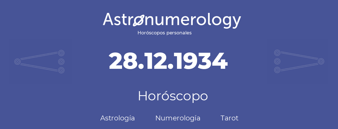 Fecha de nacimiento 28.12.1934 (28 de Diciembre de 1934). Horóscopo.