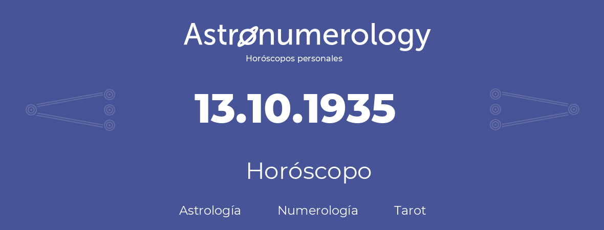 Fecha de nacimiento 13.10.1935 (13 de Octubre de 1935). Horóscopo.