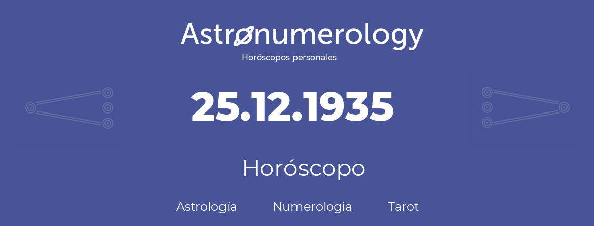 Fecha de nacimiento 25.12.1935 (25 de Diciembre de 1935). Horóscopo.