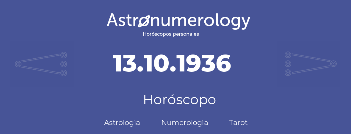 Fecha de nacimiento 13.10.1936 (13 de Octubre de 1936). Horóscopo.