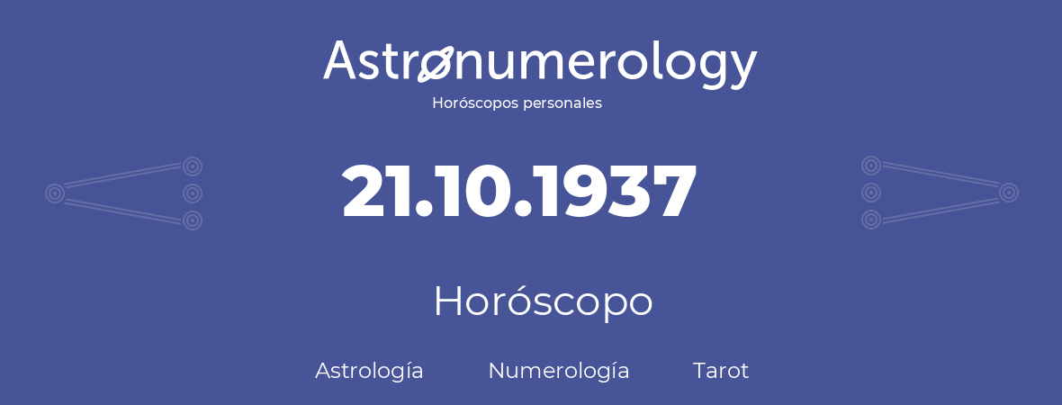 Fecha de nacimiento 21.10.1937 (21 de Octubre de 1937). Horóscopo.
