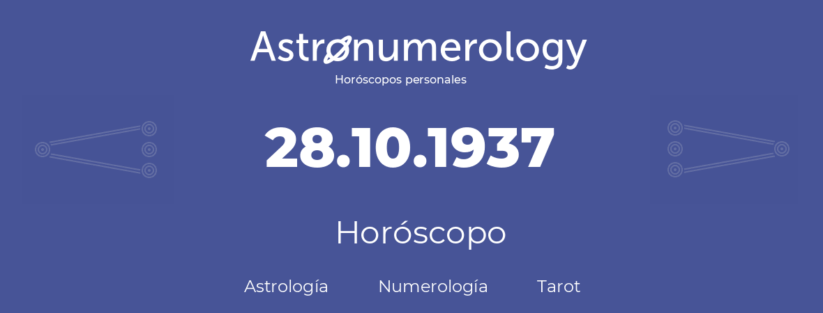 Fecha de nacimiento 28.10.1937 (28 de Octubre de 1937). Horóscopo.