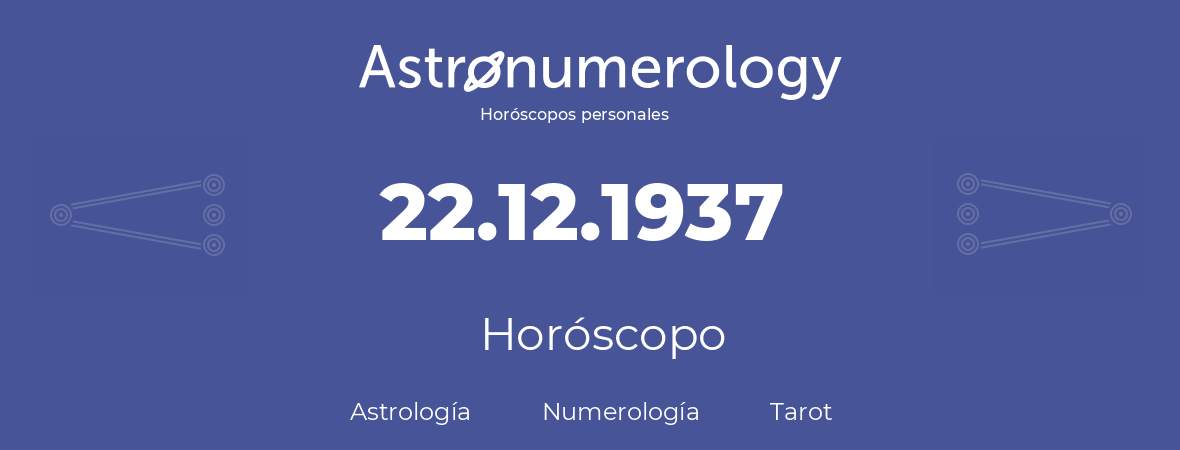 Fecha de nacimiento 22.12.1937 (22 de Diciembre de 1937). Horóscopo.