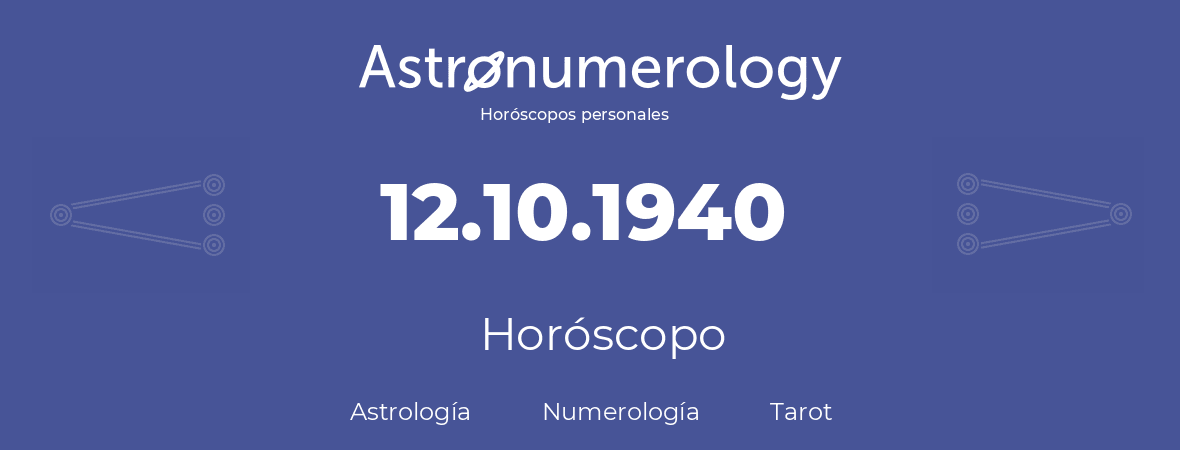 Fecha de nacimiento 12.10.1940 (12 de Octubre de 1940). Horóscopo.