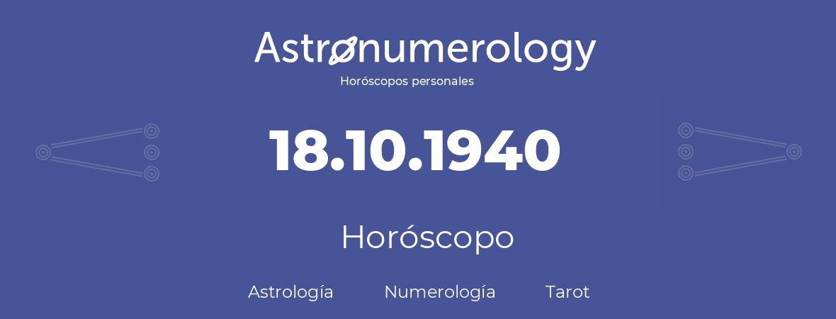 Fecha de nacimiento 18.10.1940 (18 de Octubre de 1940). Horóscopo.