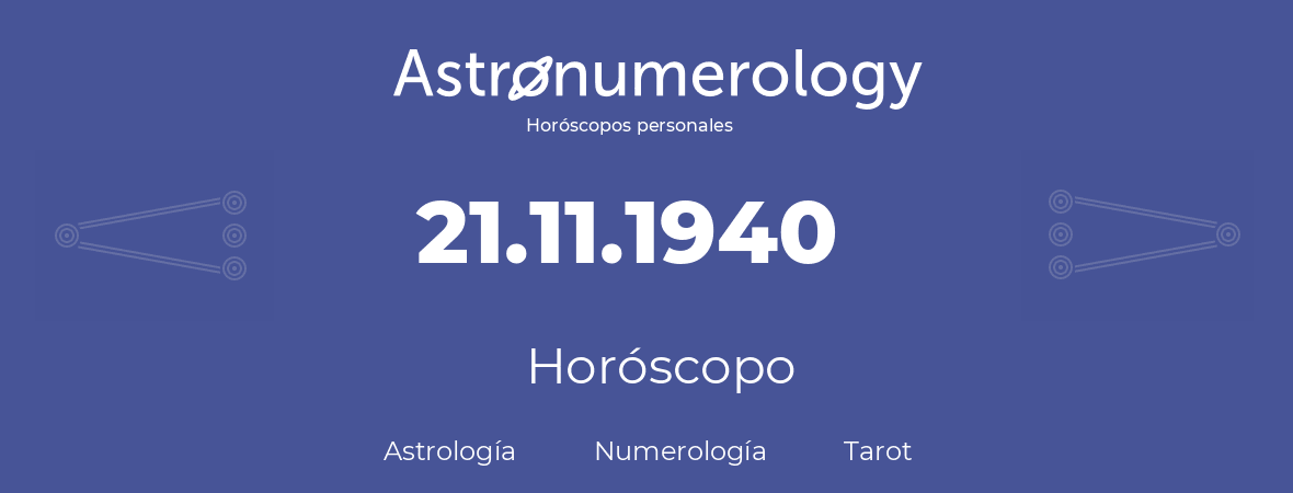 Fecha de nacimiento 21.11.1940 (21 de Noviembre de 1940). Horóscopo.