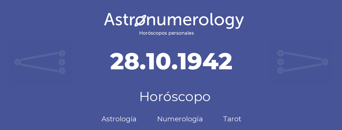 Fecha de nacimiento 28.10.1942 (28 de Octubre de 1942). Horóscopo.