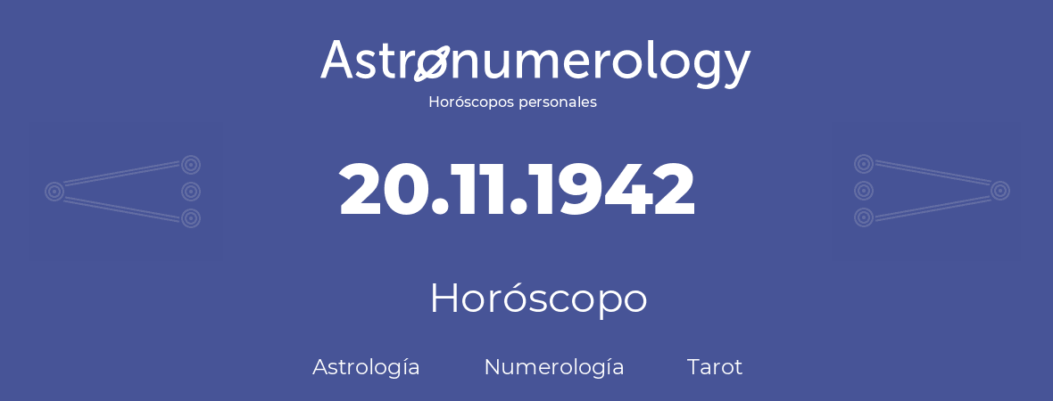 Fecha de nacimiento 20.11.1942 (20 de Noviembre de 1942). Horóscopo.