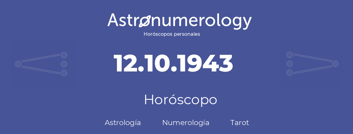 Fecha de nacimiento 12.10.1943 (12 de Octubre de 1943). Horóscopo.