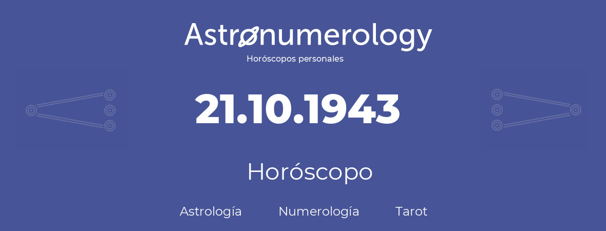 Fecha de nacimiento 21.10.1943 (21 de Octubre de 1943). Horóscopo.