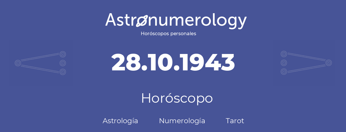Fecha de nacimiento 28.10.1943 (28 de Octubre de 1943). Horóscopo.