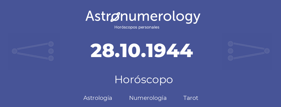 Fecha de nacimiento 28.10.1944 (28 de Octubre de 1944). Horóscopo.