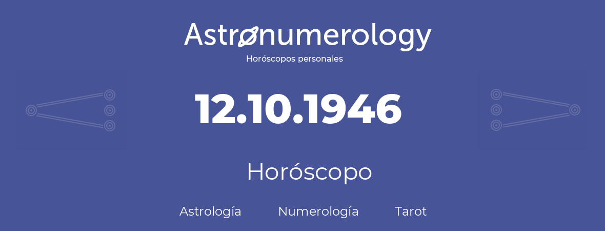 Fecha de nacimiento 12.10.1946 (12 de Octubre de 1946). Horóscopo.