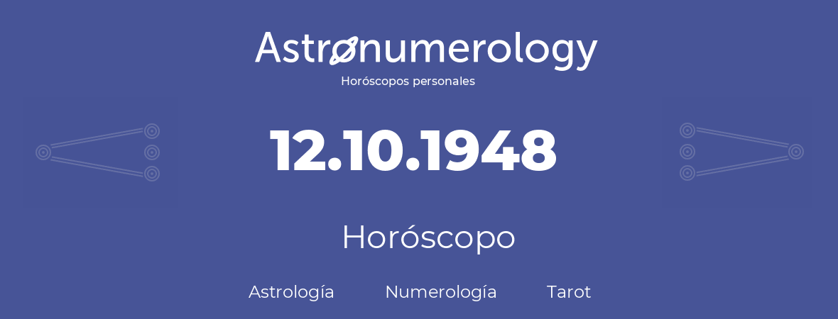 Fecha de nacimiento 12.10.1948 (12 de Octubre de 1948). Horóscopo.