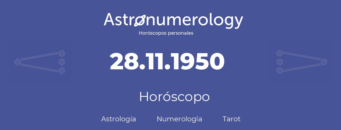 Fecha de nacimiento 28.11.1950 (28 de Noviembre de 1950). Horóscopo.