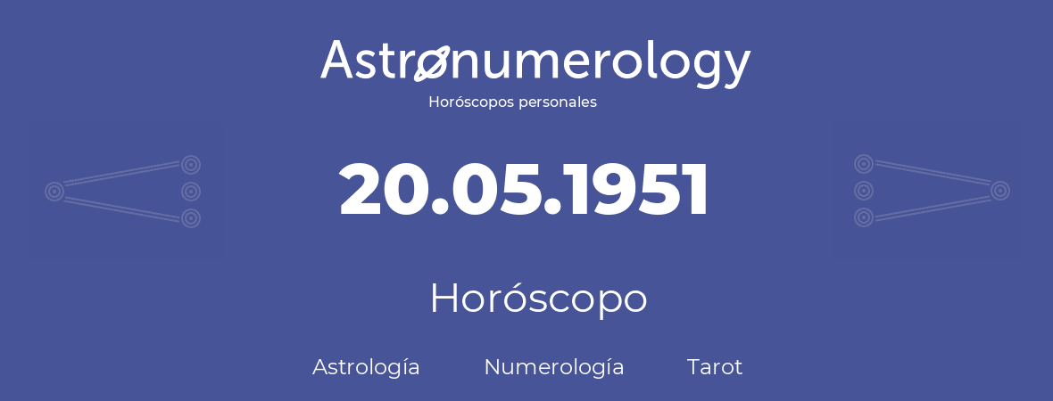 Fecha de nacimiento 20.05.1951 (20 de Mayo de 1951). Horóscopo.