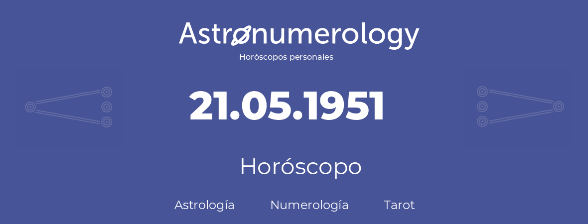 Fecha de nacimiento 21.05.1951 (21 de Mayo de 1951). Horóscopo.