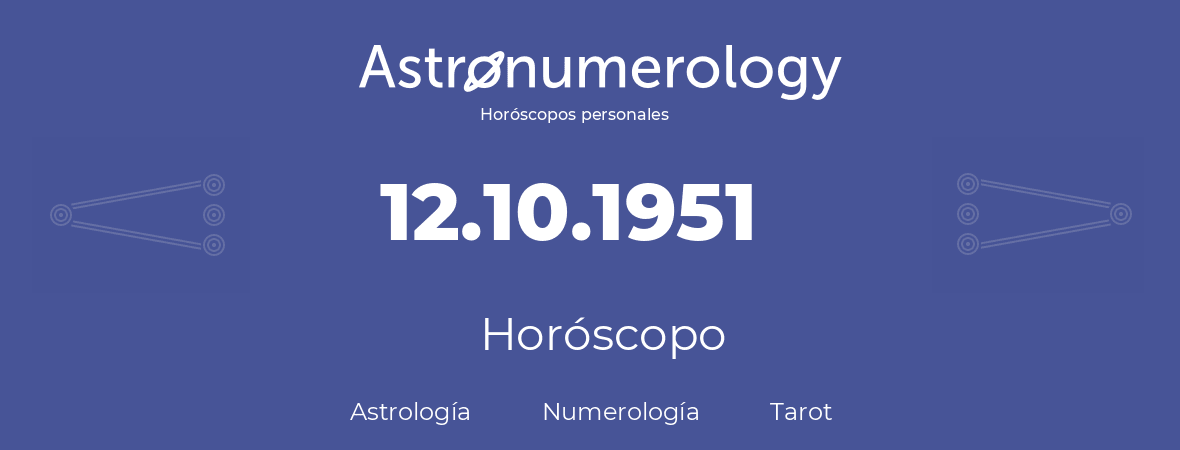 Fecha de nacimiento 12.10.1951 (12 de Octubre de 1951). Horóscopo.