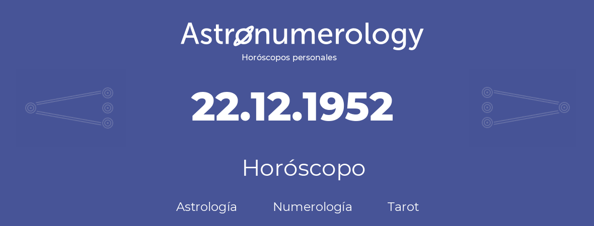 Fecha de nacimiento 22.12.1952 (22 de Diciembre de 1952). Horóscopo.