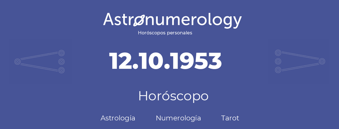 Fecha de nacimiento 12.10.1953 (12 de Octubre de 1953). Horóscopo.