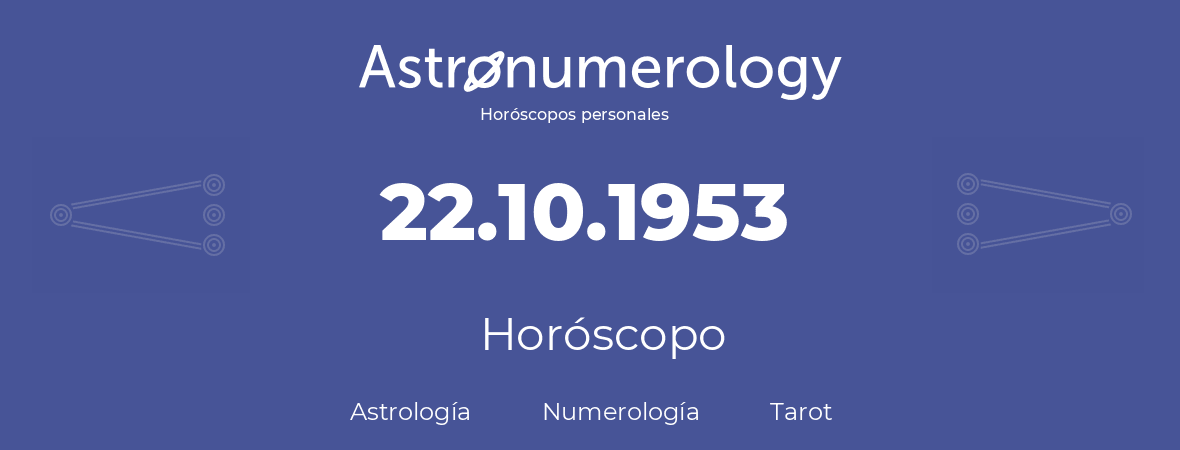 Fecha de nacimiento 22.10.1953 (22 de Octubre de 1953). Horóscopo.