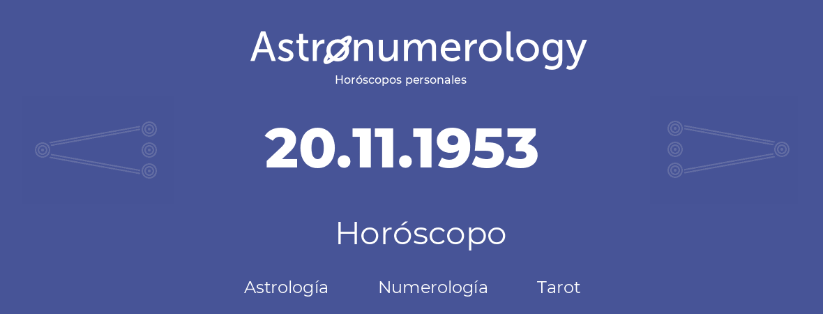 Fecha de nacimiento 20.11.1953 (20 de Noviembre de 1953). Horóscopo.