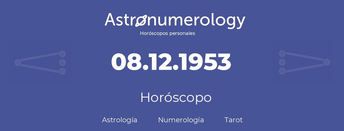 Fecha de nacimiento 08.12.1953 (08 de Diciembre de 1953). Horóscopo.