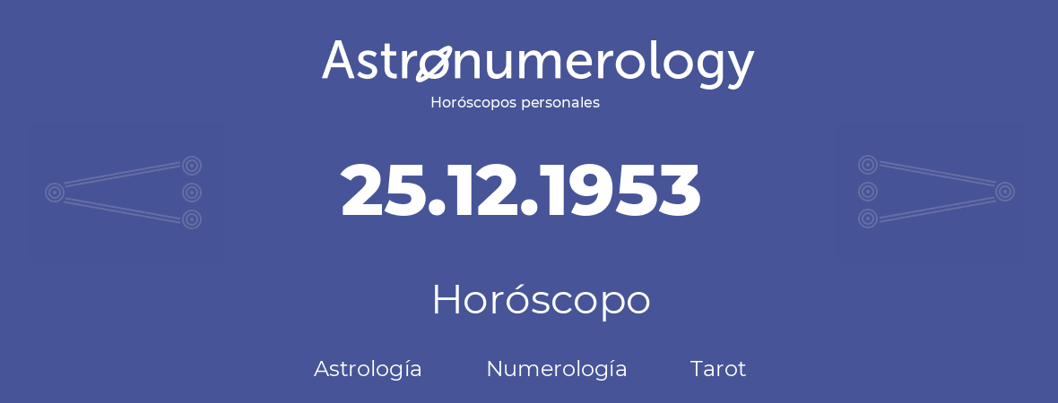 Fecha de nacimiento 25.12.1953 (25 de Diciembre de 1953). Horóscopo.