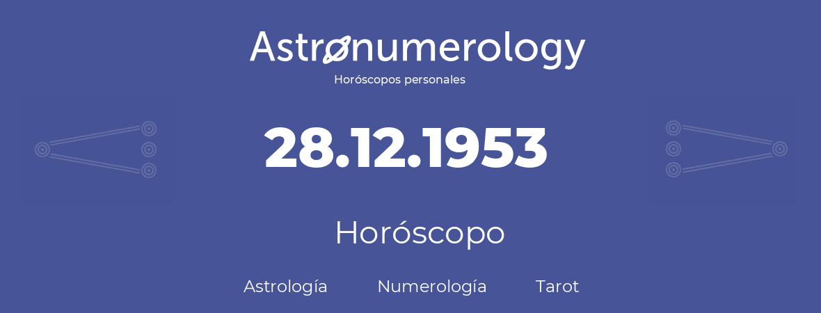 Fecha de nacimiento 28.12.1953 (28 de Diciembre de 1953). Horóscopo.