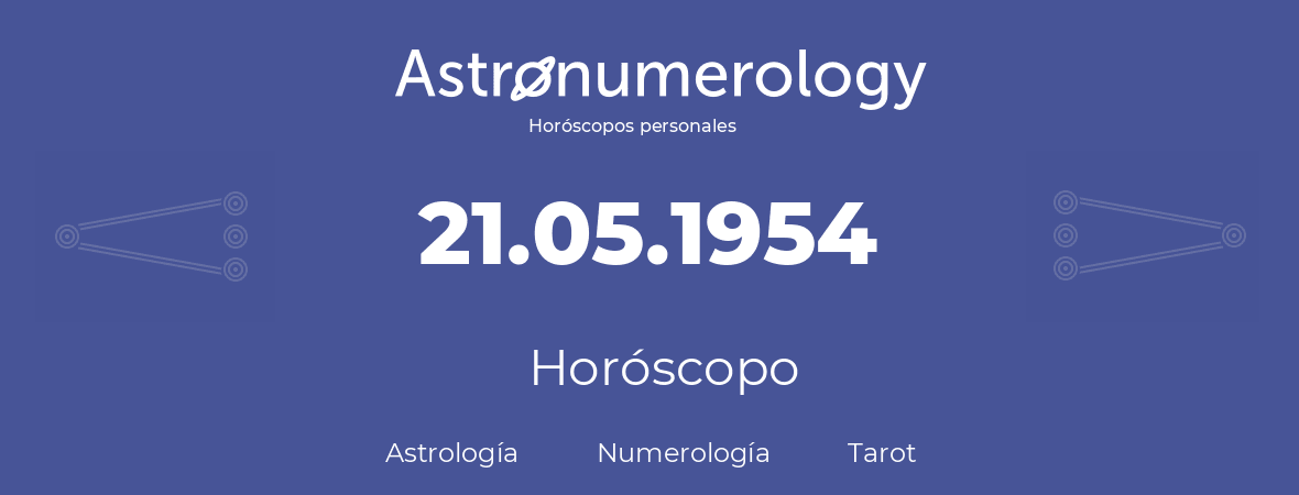 Fecha de nacimiento 21.05.1954 (21 de Mayo de 1954). Horóscopo.