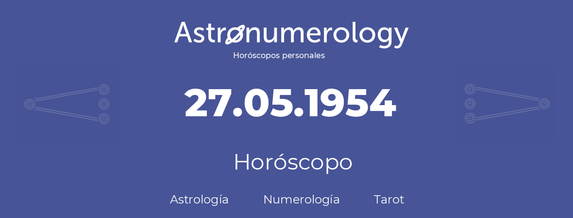Fecha de nacimiento 27.05.1954 (27 de Mayo de 1954). Horóscopo.