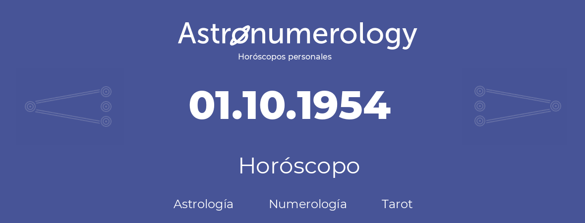 Fecha de nacimiento 01.10.1954 (1 de Octubre de 1954). Horóscopo.