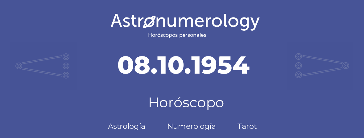 Fecha de nacimiento 08.10.1954 (8 de Octubre de 1954). Horóscopo.