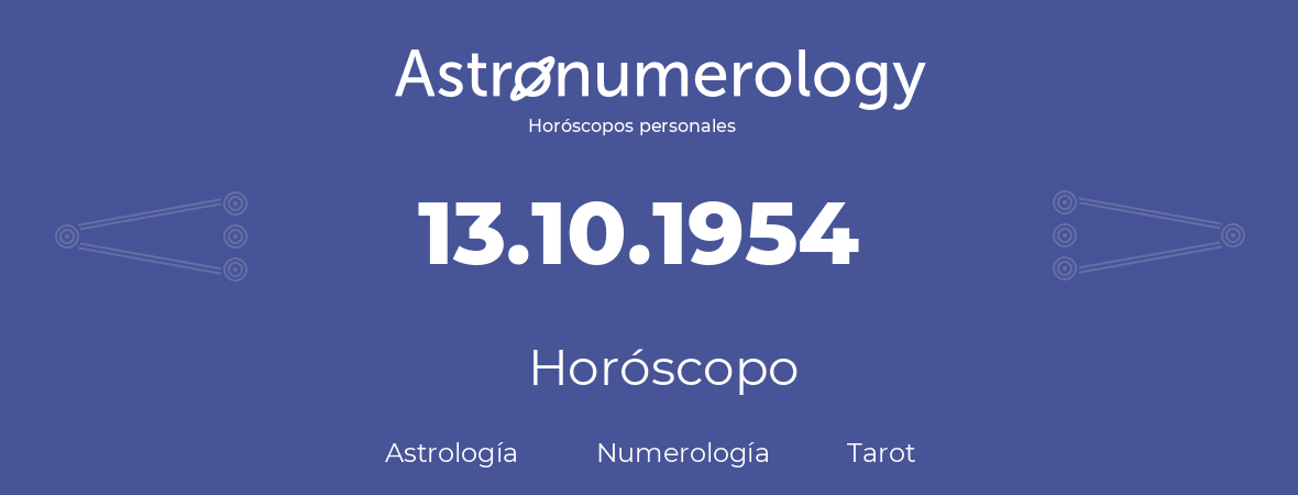 Fecha de nacimiento 13.10.1954 (13 de Octubre de 1954). Horóscopo.