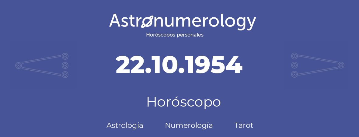 Fecha de nacimiento 22.10.1954 (22 de Octubre de 1954). Horóscopo.