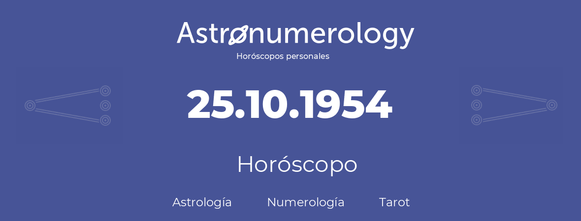 Fecha de nacimiento 25.10.1954 (25 de Octubre de 1954). Horóscopo.