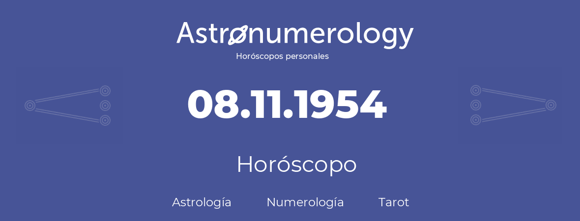 Fecha de nacimiento 08.11.1954 (08 de Noviembre de 1954). Horóscopo.