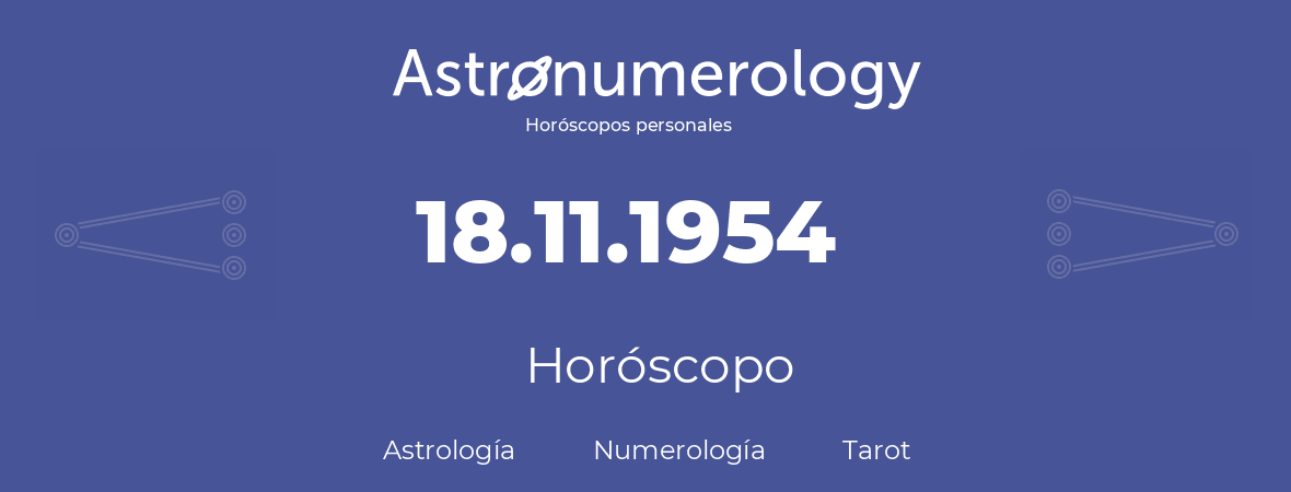 Fecha de nacimiento 18.11.1954 (18 de Noviembre de 1954). Horóscopo.