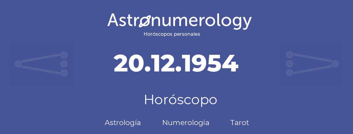 Fecha de nacimiento 20.12.1954 (20 de Diciembre de 1954). Horóscopo.
