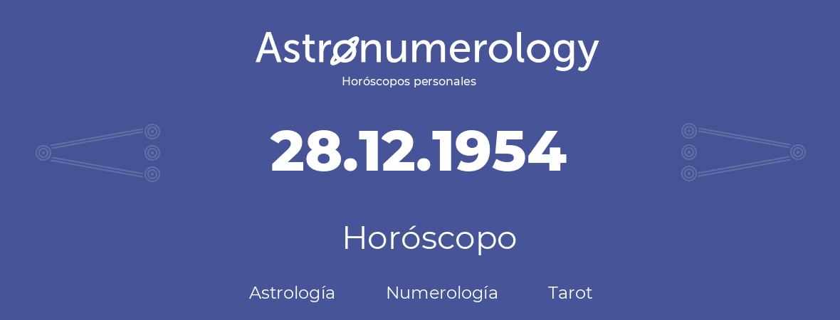 Fecha de nacimiento 28.12.1954 (28 de Diciembre de 1954). Horóscopo.