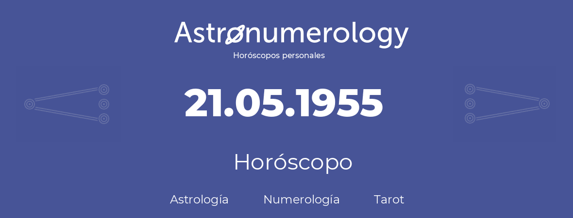 Fecha de nacimiento 21.05.1955 (21 de Mayo de 1955). Horóscopo.